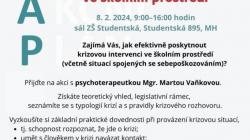 Jak na krizovou intervenci ve školním prostředí? Na semináři pro pedagogy a související profese poradí psychoterapeutka Marta Vaňková