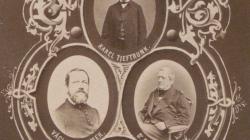 Obrázek 16: Fotografická koláž českých historiků z doby kolem roku 1880 s Karlem Tieftrunkem. Wien Museum, grafická a fotografická sbírka, inv. č. W 7881