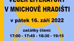 V pátek 16. září čeká Mnichovo Hradiště večer literatury. Ze současné světové tvorby budou číst David Vejražka, Lucie Matoušková, Miroslav Smutný a Aneta Hoření