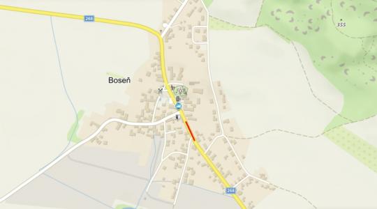 V Bosni se chystá oprava vozovky. Provoz bude po zhruba dva týdny řízen semafory. Zdroj: mapy.cz
