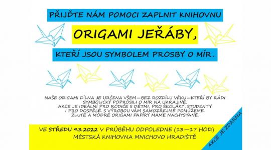 Jeřábi pro Ukrajinu. Hradišťská knihovna zve všechny generace na origami dílnu