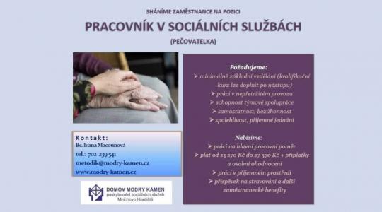 Domov Modrý kámen přijme pečovatelku